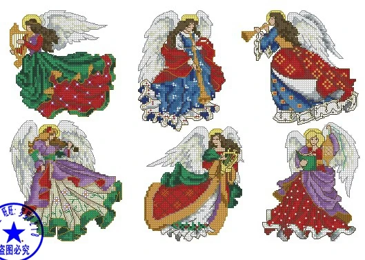 

MM Top Quality Lovely Hot Sell Counted Cross Stitch Kit Christmas Tree Ornament Angels Angel 6 pieces Ornaments Dim 6253