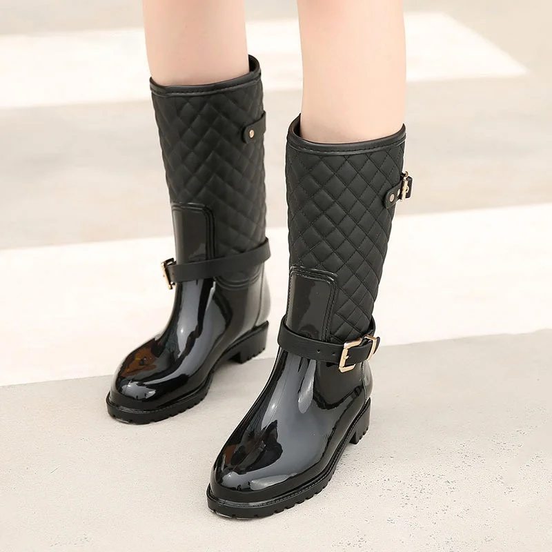 2024 Fashion Quality Water Rain Shoes Warm Women\'s Plaidlady Rain Boots In The Rain Boots Ladys Rainboots Women Boots Shoes