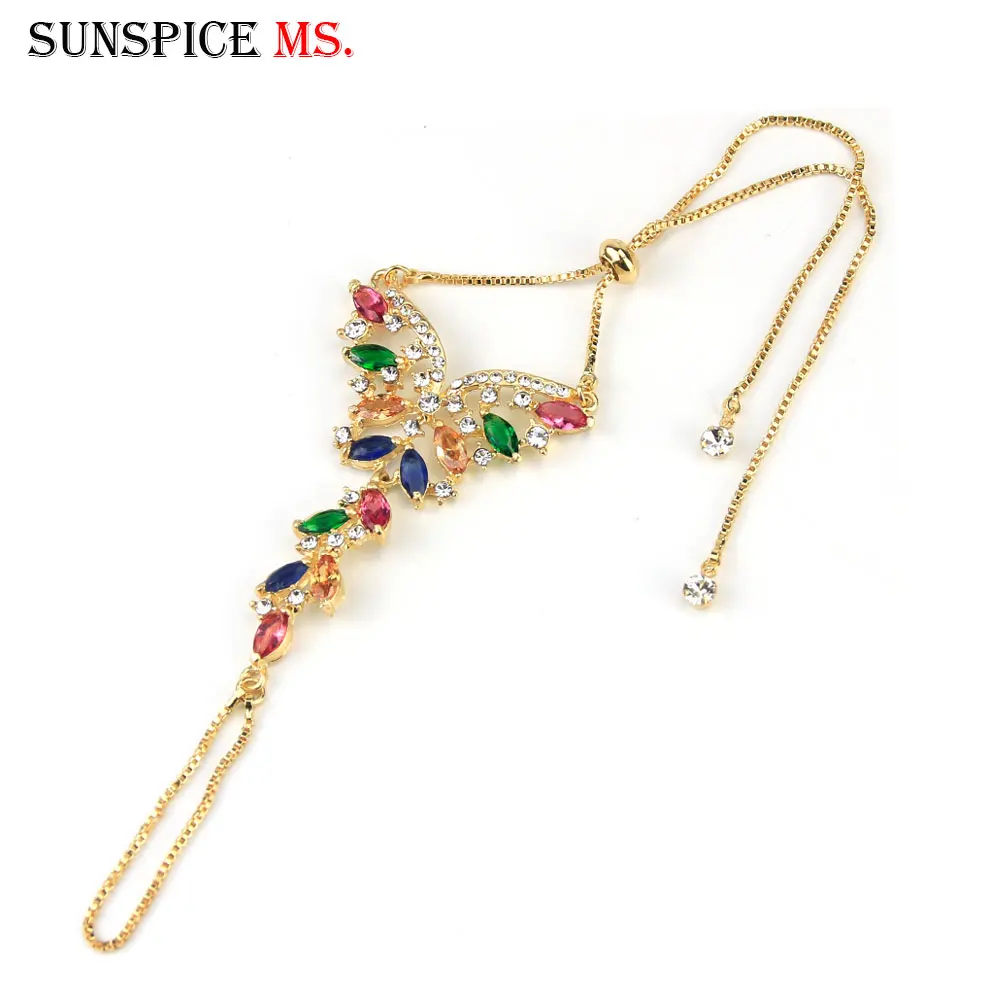 Sunspicems 2021 Morocco Gold Color Colorful Zircon Bracelet For Women Indian Wedding Jewelry Party Crystal Gift