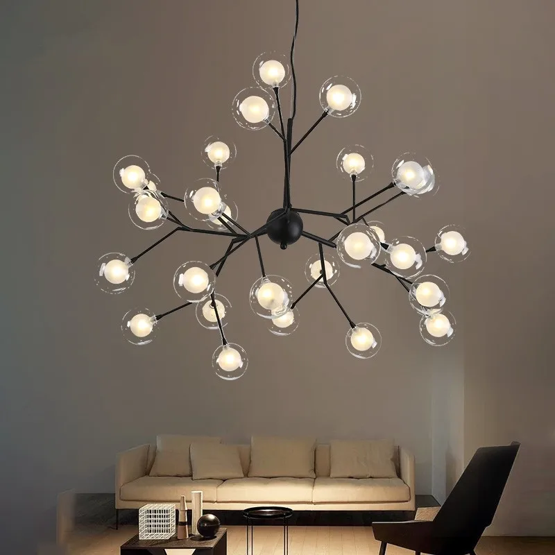 Imagem -04 - Modern Led Firefly Teto Lustre Elegante Árvore Branch Light Pendurado Lustres Bola de Vidro Luzes Decorativas de Teto