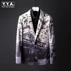 Fashion Men Blazer Brand Business Casual Slim Single Button Suit Jacket Autumn Winter New Printing Formal Outerwear Plus Size