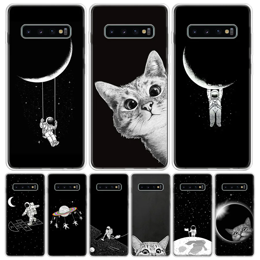 Space Moon Cute Cats For Samsung Galaxy S24 S23 S21 S22 Ultra S10 Plus S20 FE Phone Case S10E S8 S9 + Housing Shell Coque