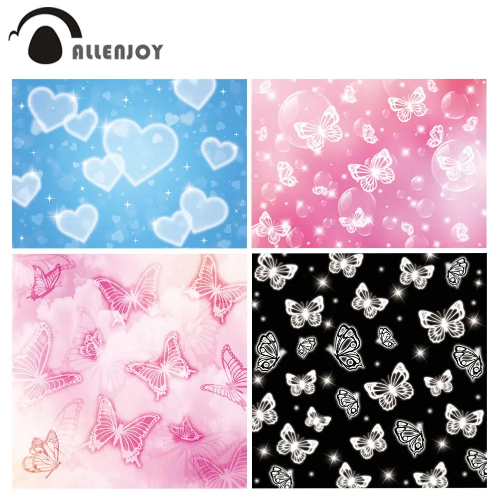 Allenjoy Early 2000s Backdrop Heart Butterfly Bubble Romantic Wedding Valentines Party Decoration Banner Photography Background