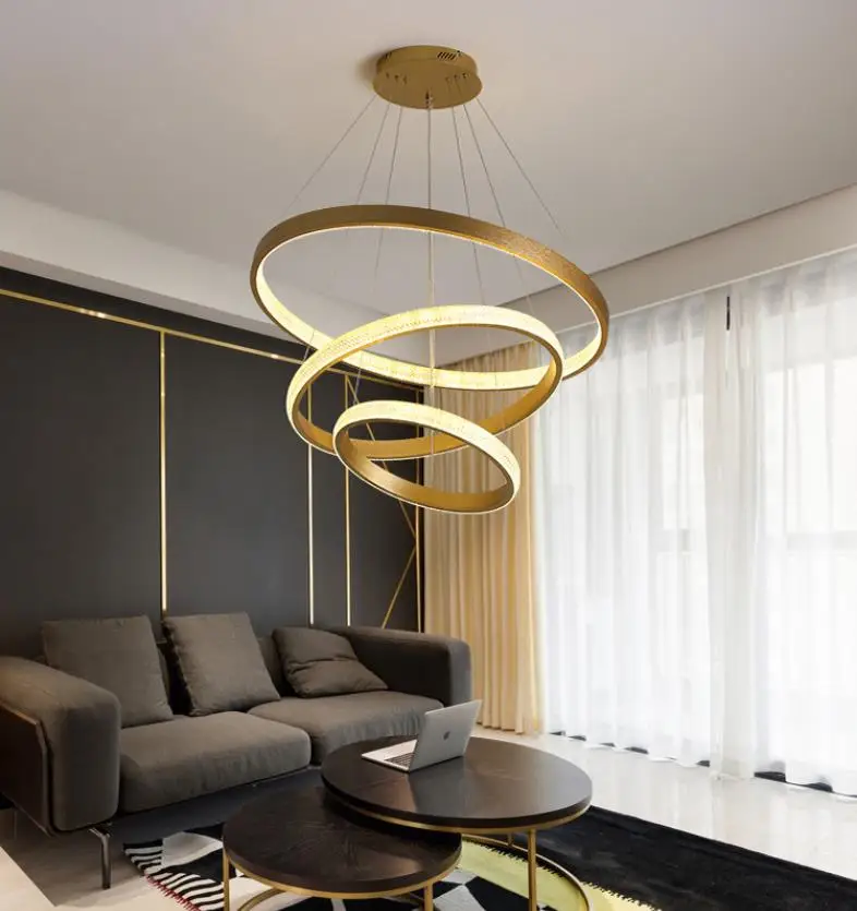 

Nordic living room Pedant lamp modern simple luxury duplex staircase hall chandelier Golden Circle dining room Chandelier