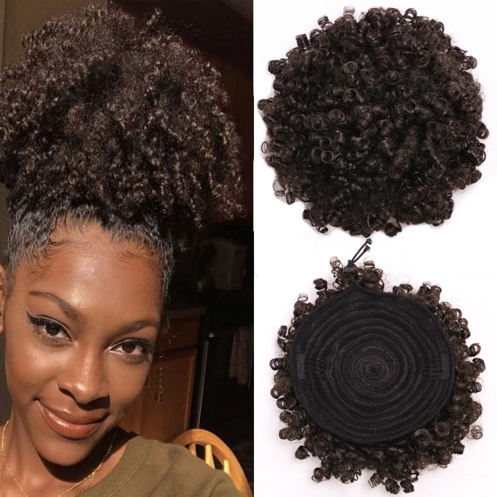 ONYX Short Ponytail High Hair Puff Clip in Chignon Bun Hairpiece Afro Kinky Curly Synthetic Drawstring Ponytail Hair Extensions