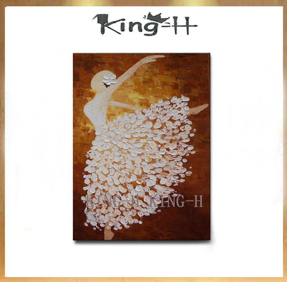 

Hand-painted White Skirt Dancer Figure Oil Painting on Canvas Modern Abstract Ballet Knife Portrait Wall Painting for Decor