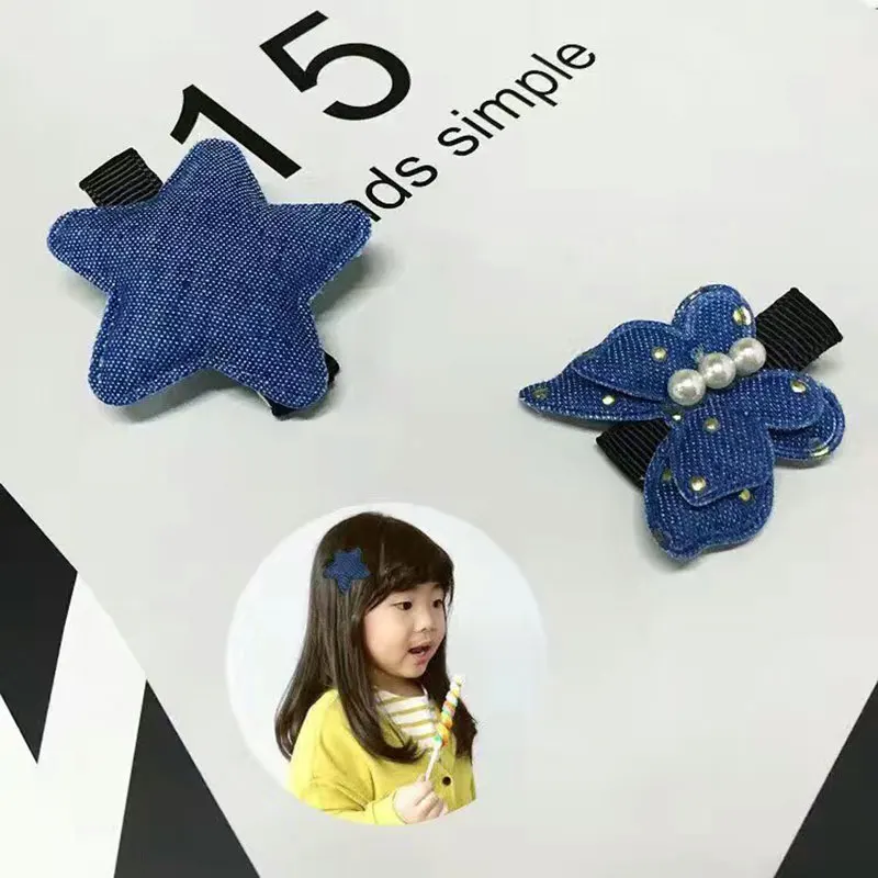 Cute Style Baby Girls Denim Butterfly Star Hair Clips Headdress Children Tiara Hairpins All-inclusive Clip Kids Hair Accessories