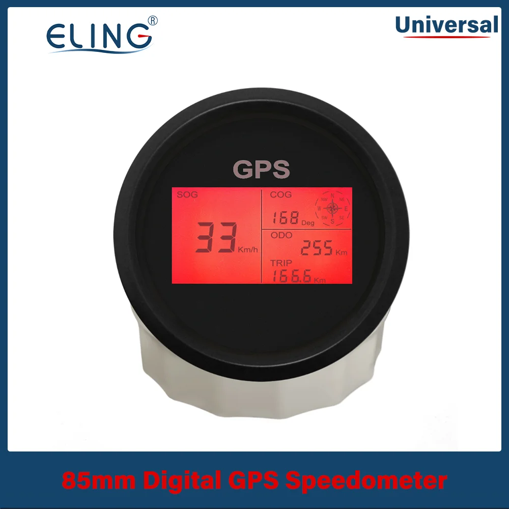 ELING Waterproof Boat Car GPS Speedometer Digital LCD Speed Gauge Odometer Course with GPS Antenna 3 3/8