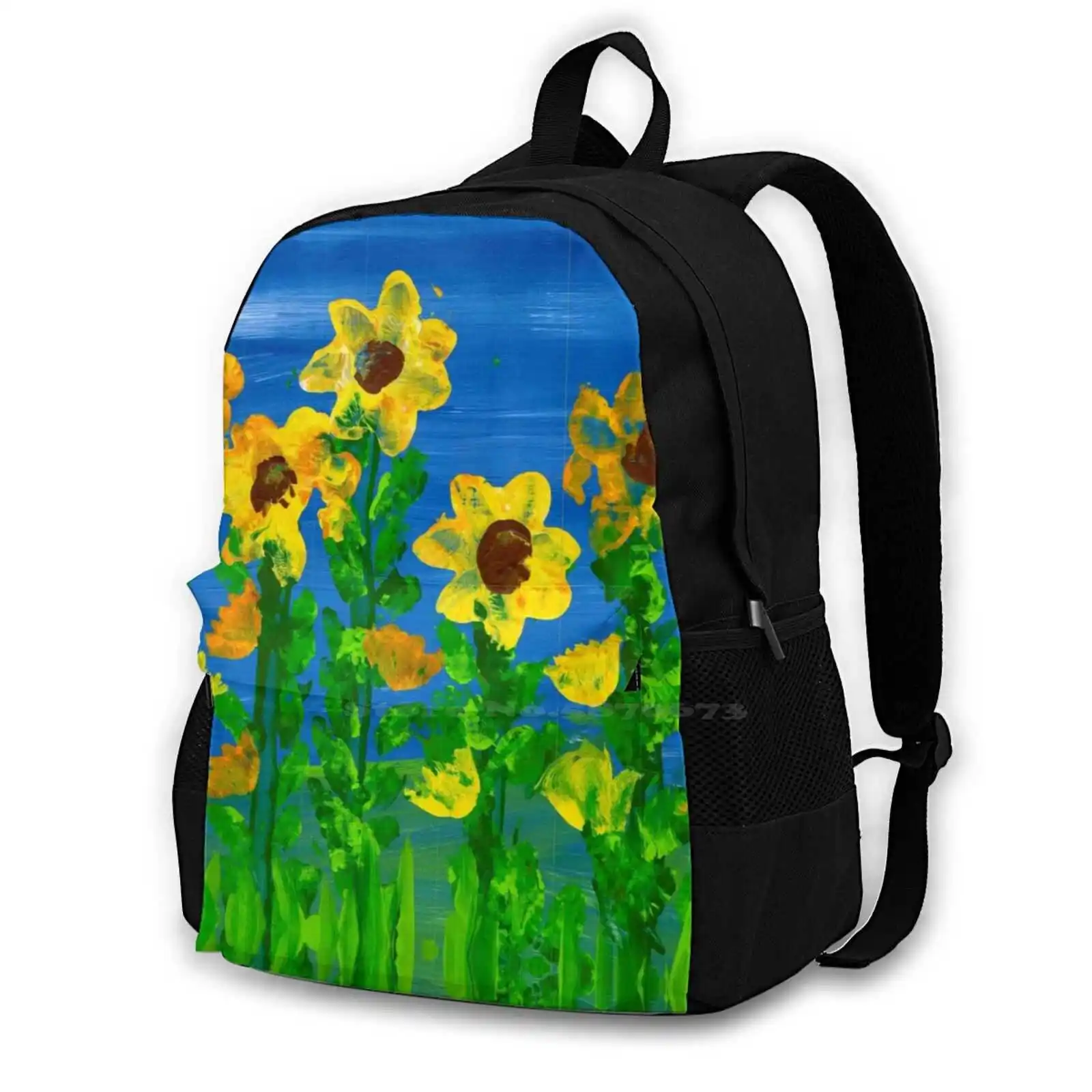 

Yellow First Day Flowers Large Capacity School Backpack Laptop Bags I Can 4 Slagle Handpainted Autism Art By