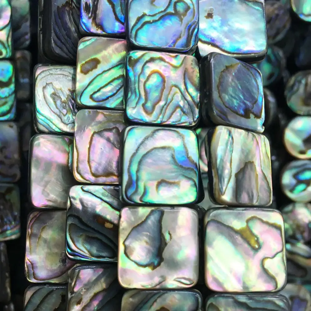 Fashion Jewelry  14x14mm New Zealand Abalone Shell Square Loose Beads 15.5