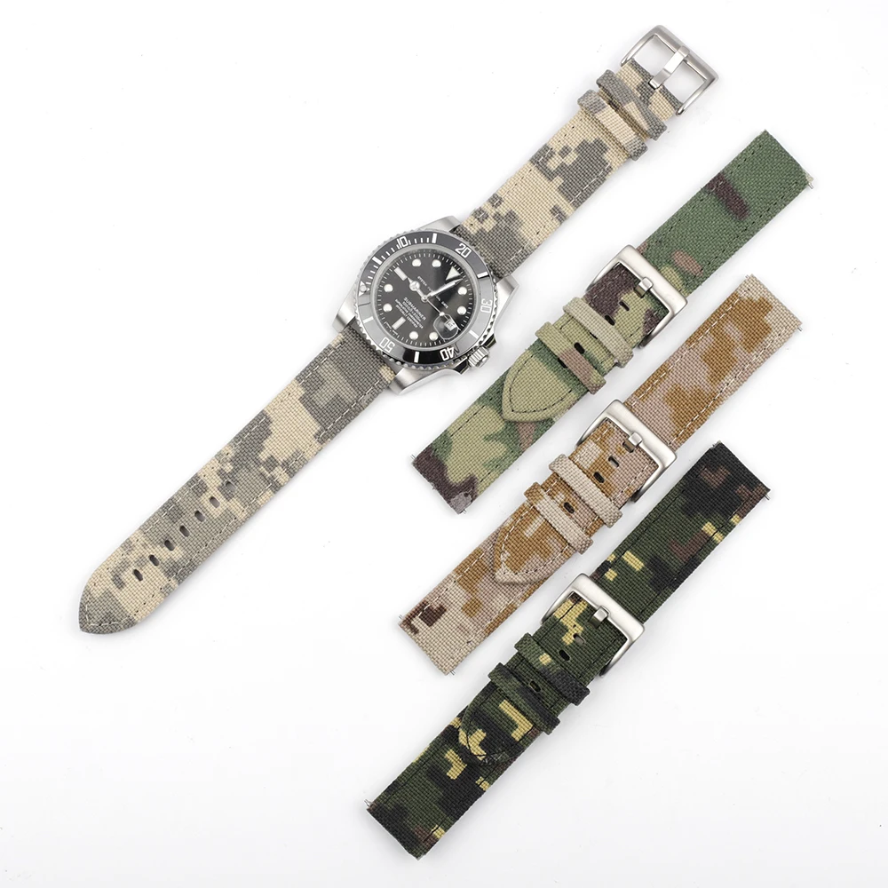 Camouflage Canvas Watch Band 20 22mm Army Waterproof Watch Strap For Seiko/Tudor Diver\'s Watches Belt