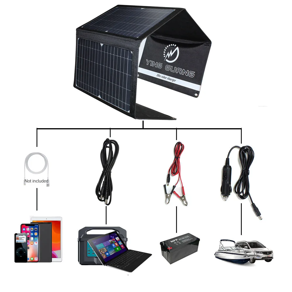 Pannello solare pieghevole 12v 18v monocristallino doppio usb portatile pieghevole pannelli solari caricabatterie per batteria del telefono
