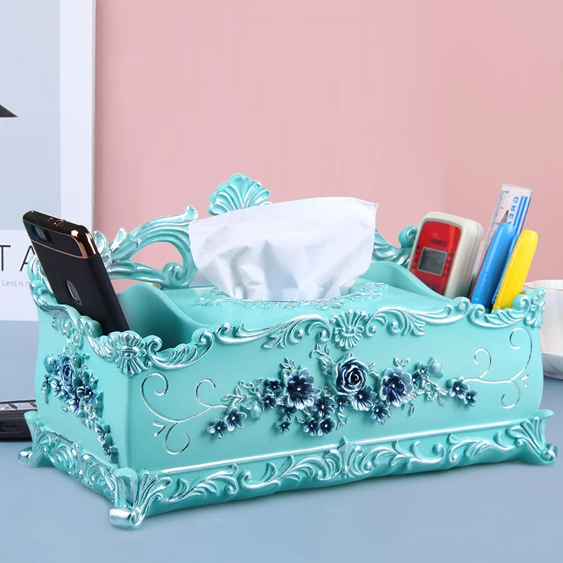 

European Creative Multifunctional Tissue Box Toilet Bathroom Resin Pumping Box Living Room Remote Control Storage Box