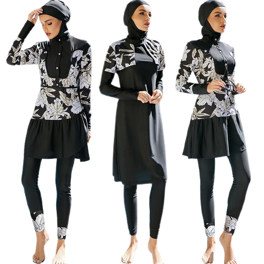 2025 Women Islamic Muslim Swimsuit Clothing Arabic Swimsuit Ladies Hijab Burkinis 3 PCS Muslim Swimwear Long Sleeve Burkinis