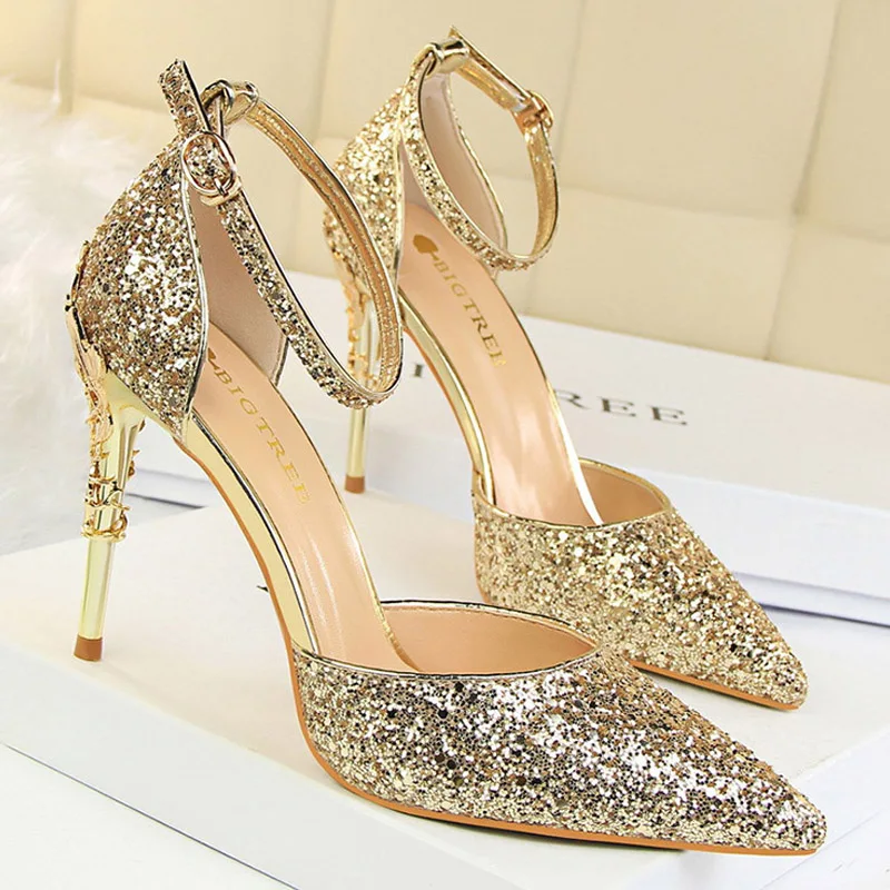 BIGTREE Shoes Heels 2023 New Woman Pumps Sequins High Heels Women Shoes Fashion Ladies Shoes Gold Sliver Stiletto Heels Sandals