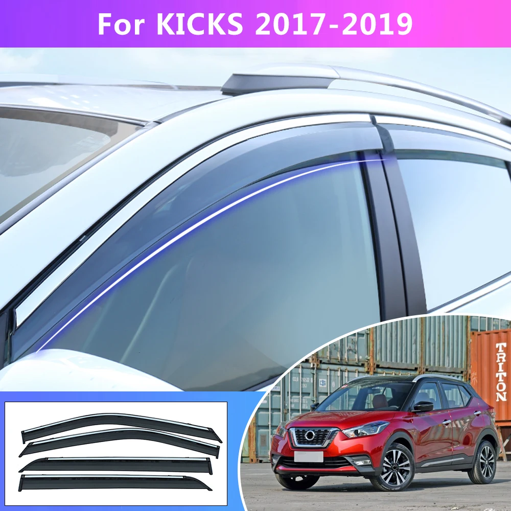 For Nissan Kicks 2017 2018 Car Smoke Window Sun Rain exterior visor Deflector Guard Accessories 4PC Auto Decoration parts