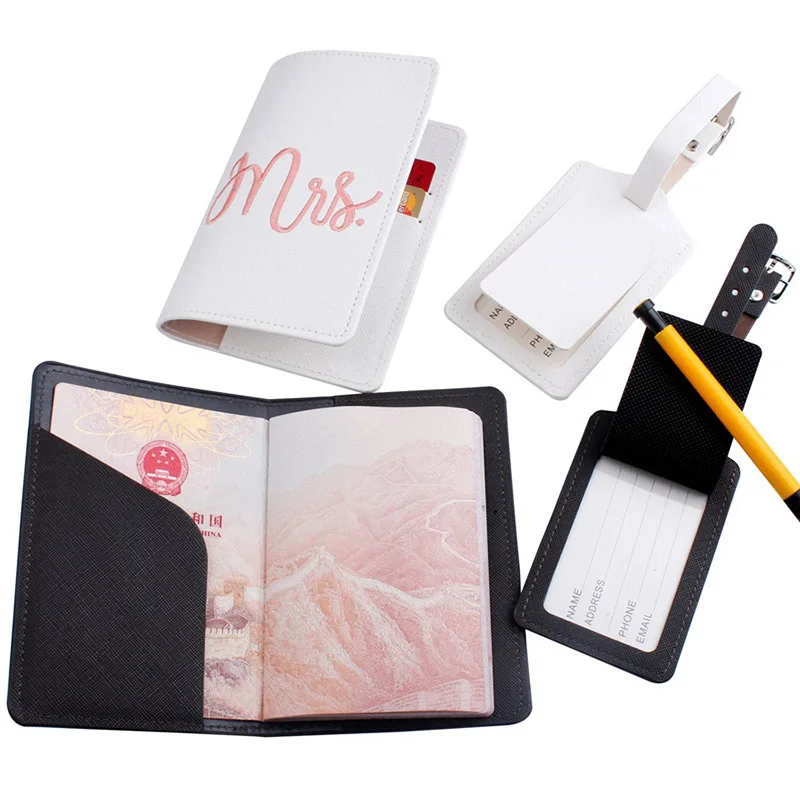 YIYOHI Mr Mrs Lover Couple Passport Cover Embroidery Letter Women Men Travel Wedding Passport Cover Holder Travel Case YY03