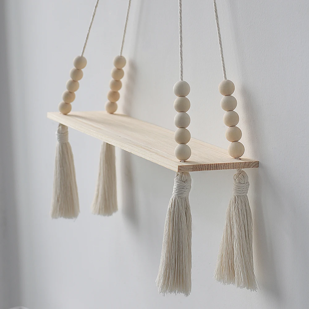 Macrame Wand Hängen Regal Boho Wohnkultur Regale Auf Wand Holz Dekoration für Schlafzimmer Wohnzimmer Kindergarten Christamas Geschenk – Detail 15