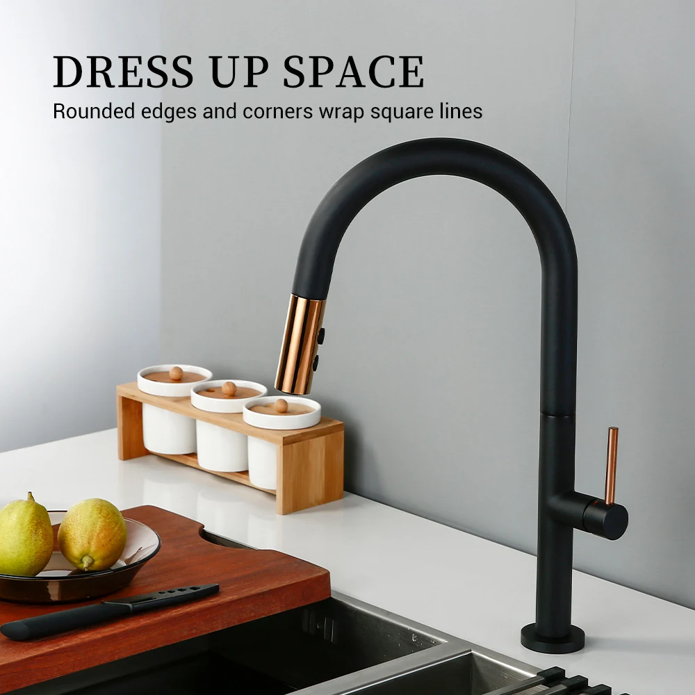 Bagnolux Black Brass Deck Mounted Single Holder Hole Degree Rotation Mixer Cold and Hot Water Pull Out Tap Kitchen Sink Faucet