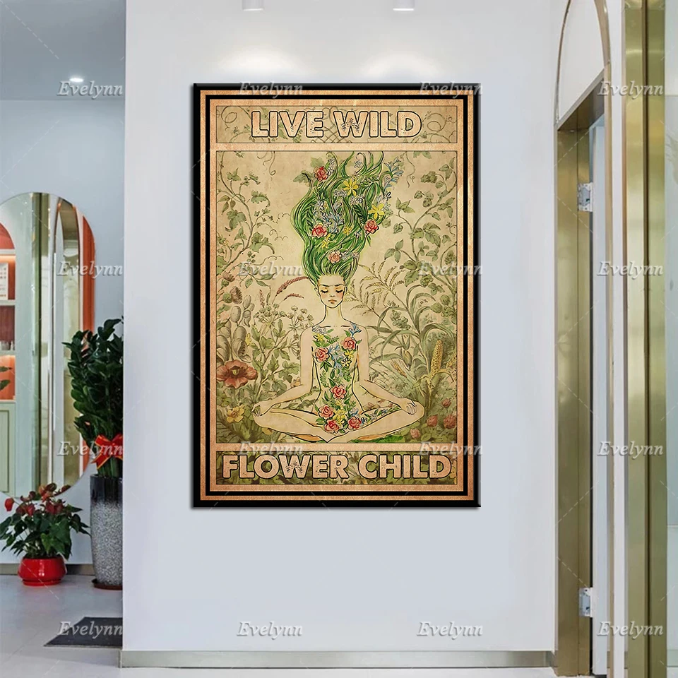 

Yoga Poster - Live Wild Flower Child Poster, Yoga Lover Wall Art, Practice Yoga From Home, Yoga Studio Decor Canvas, Home Decor