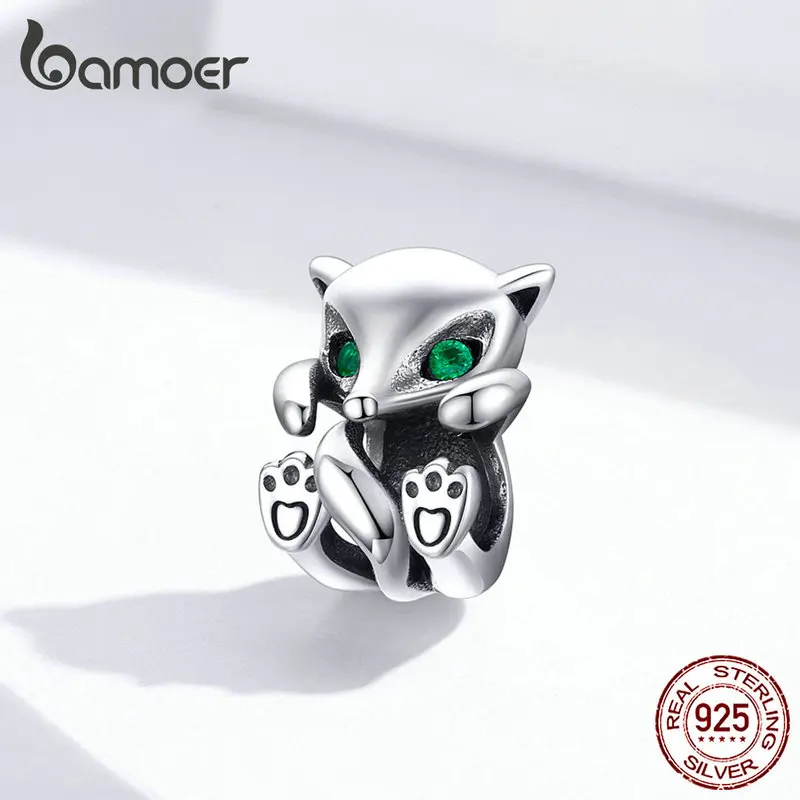 bamoer Baby Fox Animal Metal Charm fit Original Silver Snakle Bracelet 925 Sterling Silver Fashion Jewelry Bijoux SCC1290