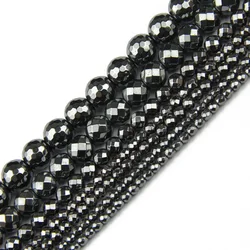 3/4/6/8/10MM Round Faceted Black Hematite Natural Stone Loose Beads Ball For Jewelry Bracelets Necklace Making DIY Accessories