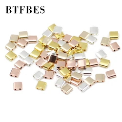 BTFBES Flat Square Hematite Double-hole Rose Gold Color Natural Stone 5x5mm Loose Beads For trendy Jewelry bracelet Making Diy