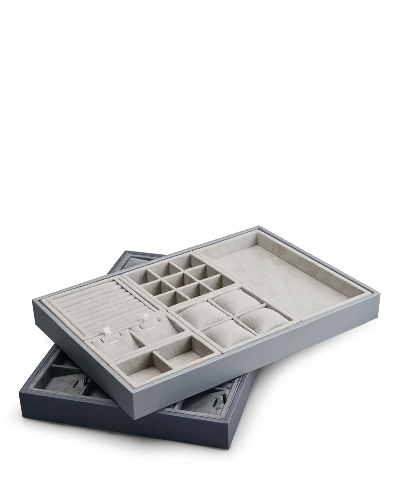 Oirlv Beige Mikrofaser Schmuck-Organizer-Tablett, abnehmbares Leder-Tablett für Ohrringe, Halsketten, Armbänder, Anhänger, Schmuckaufbewahrung und Präsentation. – Detail 3