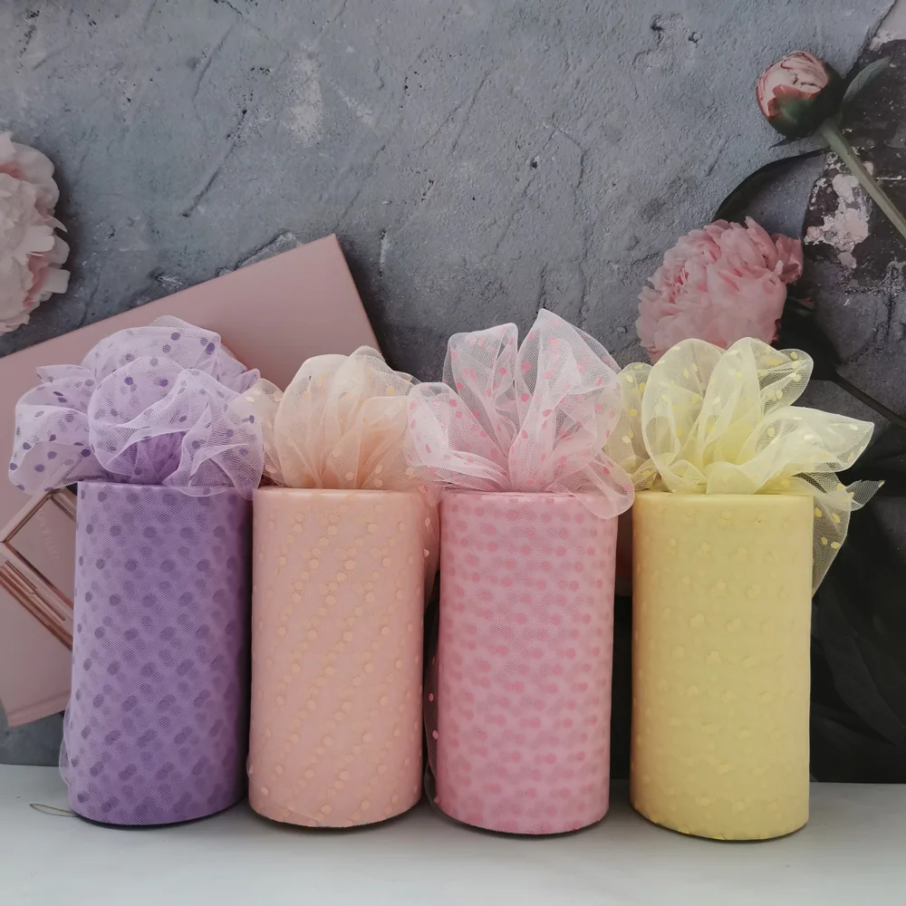 10cm 25Yards Polka Dot Tulle Roll Spool Fabric Ribbon DIY Hair Accessories Tutu Skirt Gift Craft Party Wedding Decoration