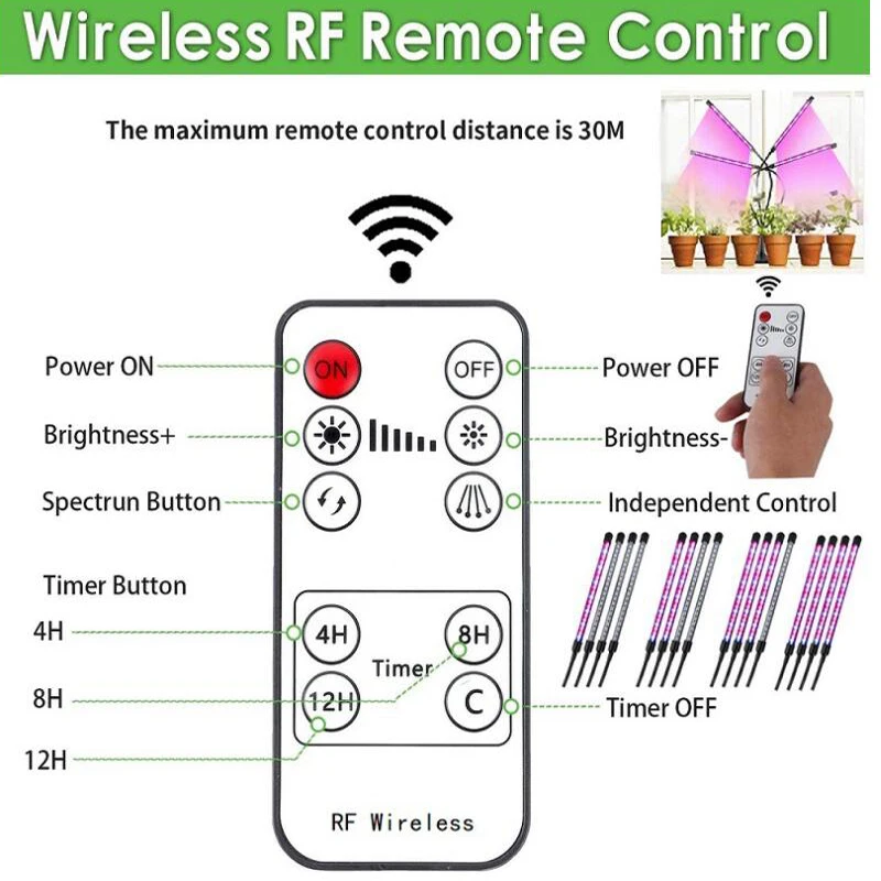 Lampe LED pour plantes d'intérieur avec télécommande, intensité variable, chronométrée, étanche, USB, spectre complet, fleur, végétation, Gymn