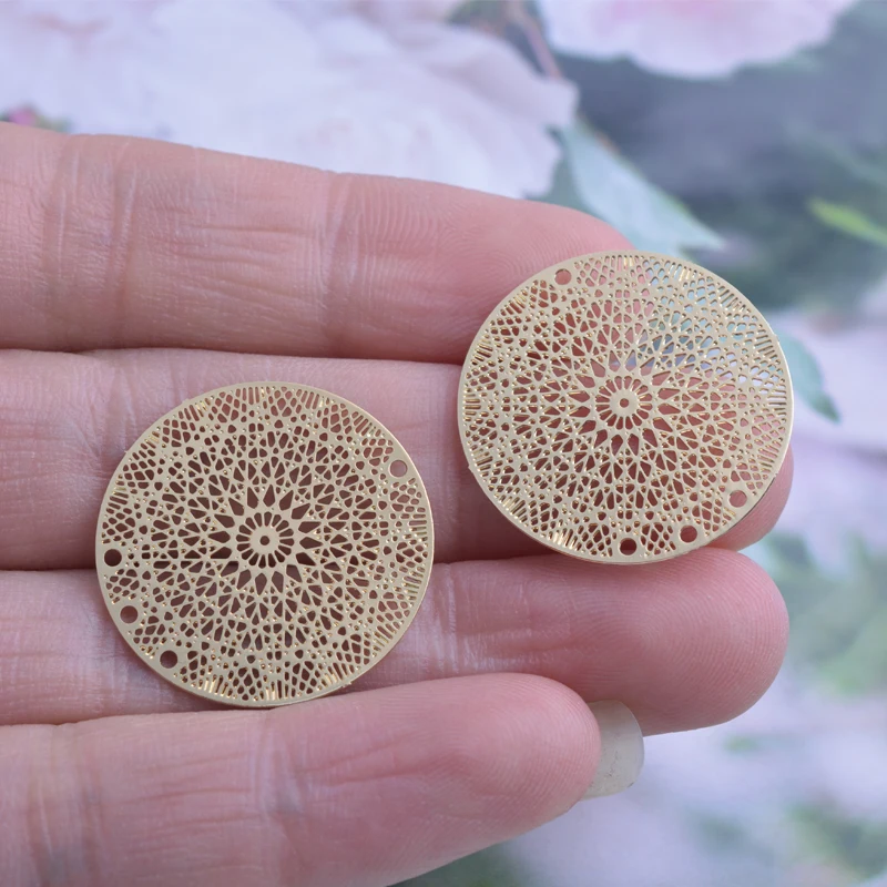 12pcs 24mm Filigree Charms Silver color Round Connector 3 Hole Earring Connectors  Brass Jewelry DIY Jewelry Making