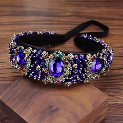 Luxury Royal Blue Crystal Baroque Headbands Handmade Diamante Vintage Hairbands For Women Wedding Hair Accessories