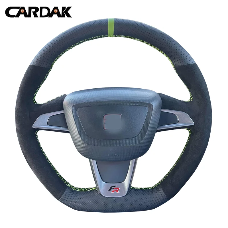 

CARDAK DIY Black Suede Soft Leather Car Steering Wheel Cover For Seat Ibiza(6J)(FR/CUPRA) 2012-2015 Mii FR 2013-2020