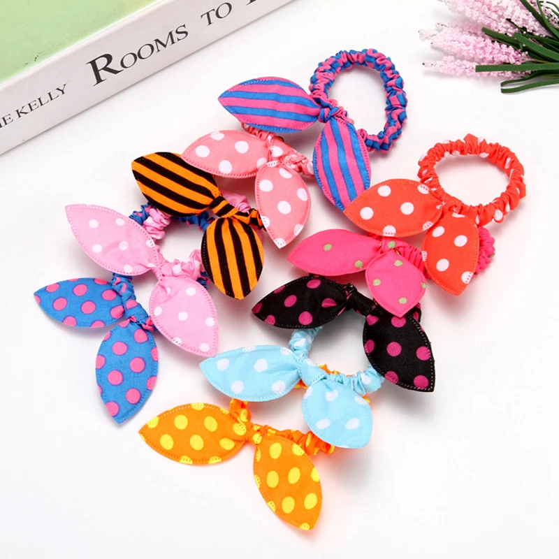 10Pcs Cute Polka Dot Busur Kids Kelinci Telinga Rambut Band Rambut Ikat Kepala Gadis Kurus Anak-anak Ekor Kuda Hiasan Kepala Rambut aksesoris