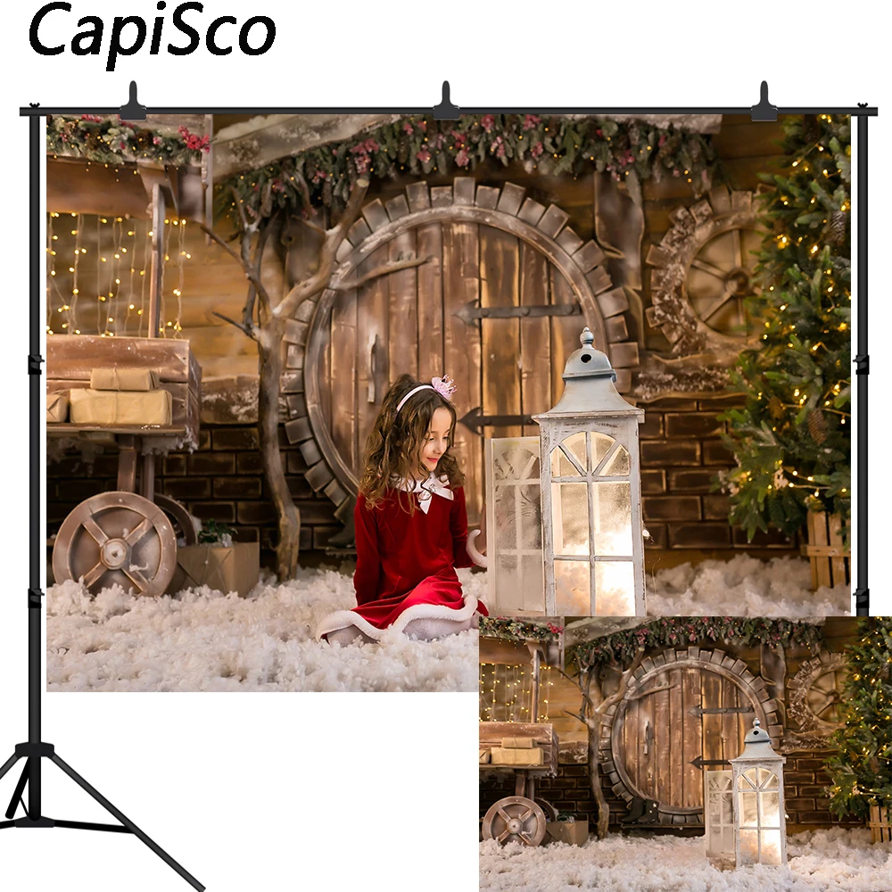 Capisco Photography Background Christmas Decoration Tree Retro Vintage Wooden house Xmas snow Backdrops for Photo Studio