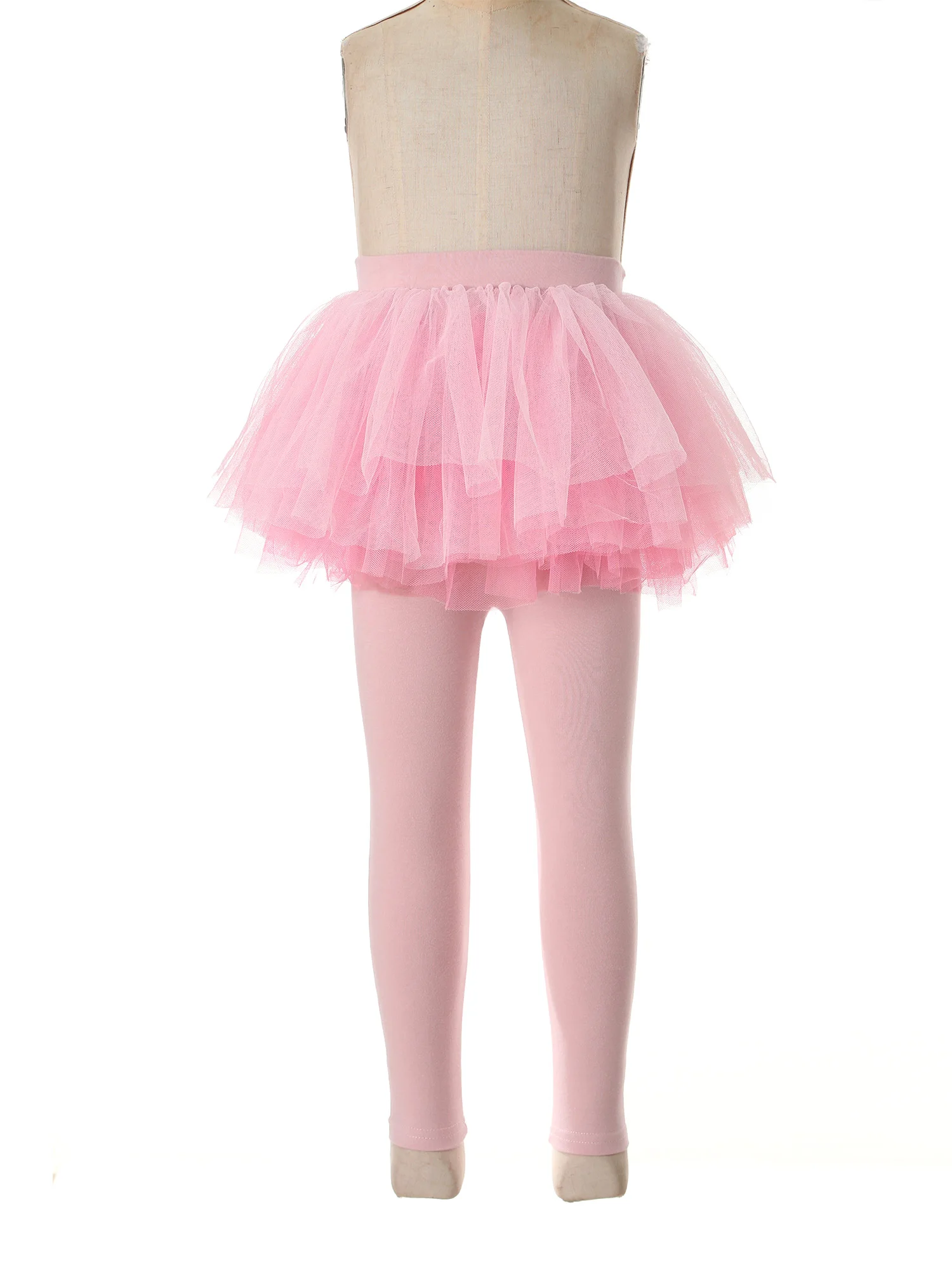 TiaoBug Spring Autumn Kid Girls Elastic Waistband Gradient Tutu Mesh Skirt Fake Two-Piece Style Long Pants For Dance Performance