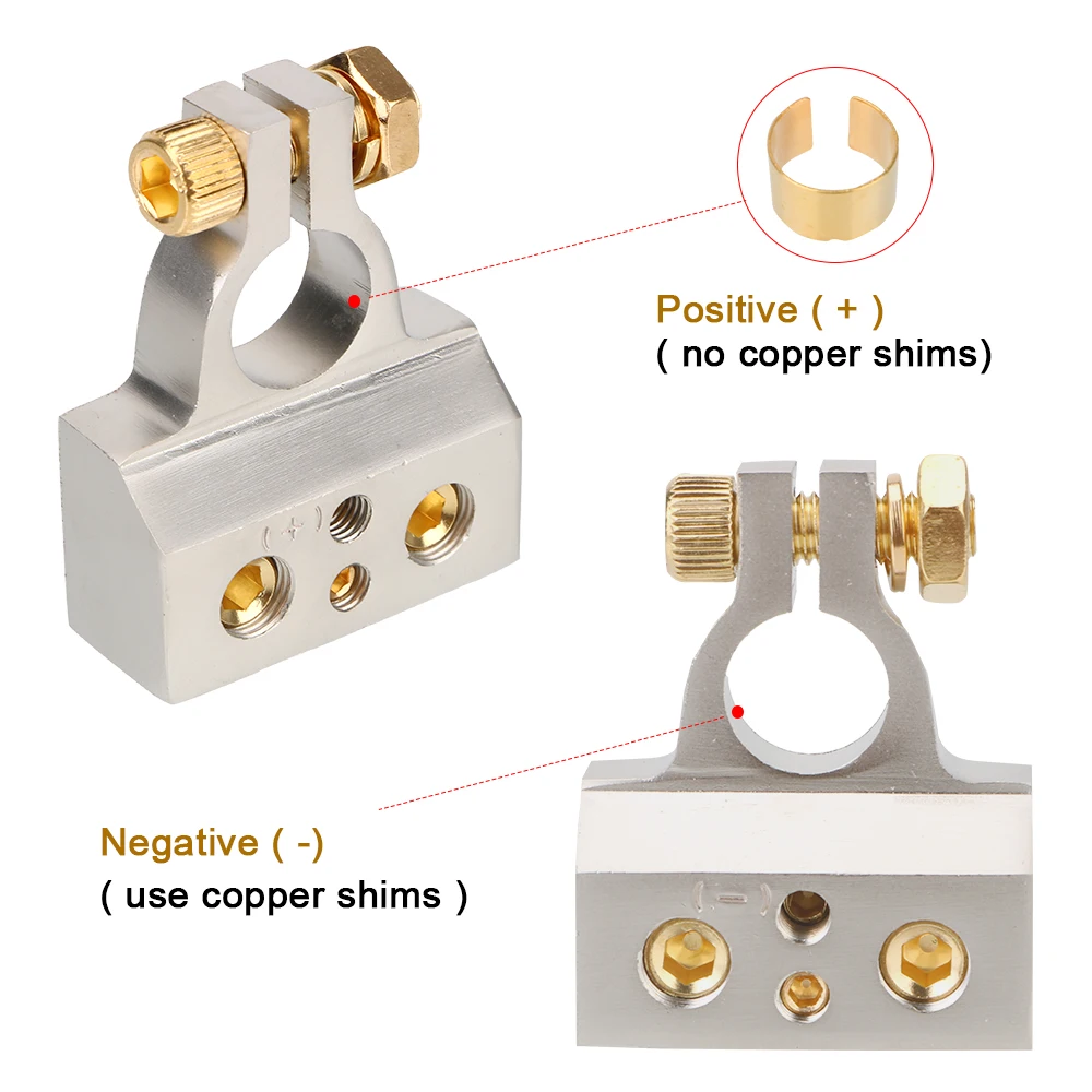 2Pcs Car Battery Terminal Connectors Audio Stereo Cable Clamps 0/2/4/8/10GA Adapter Modified Set Automotive Accessories Interior
