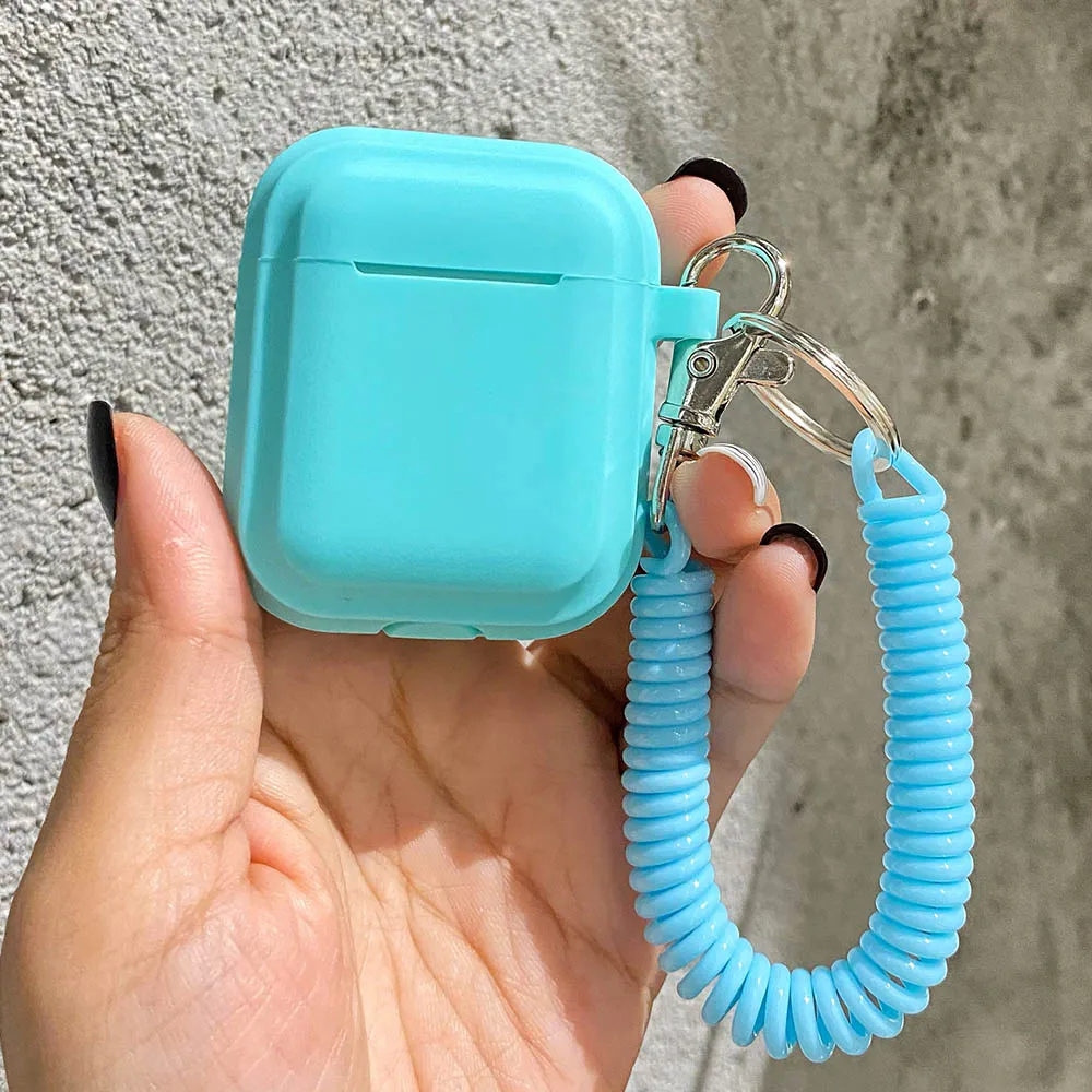 Funda de silicona para Airpods 1/2/3/4, cubierta protectora de Color sólido para auriculares Apple Air Pods Pro 2, llavero con cadena flexible de