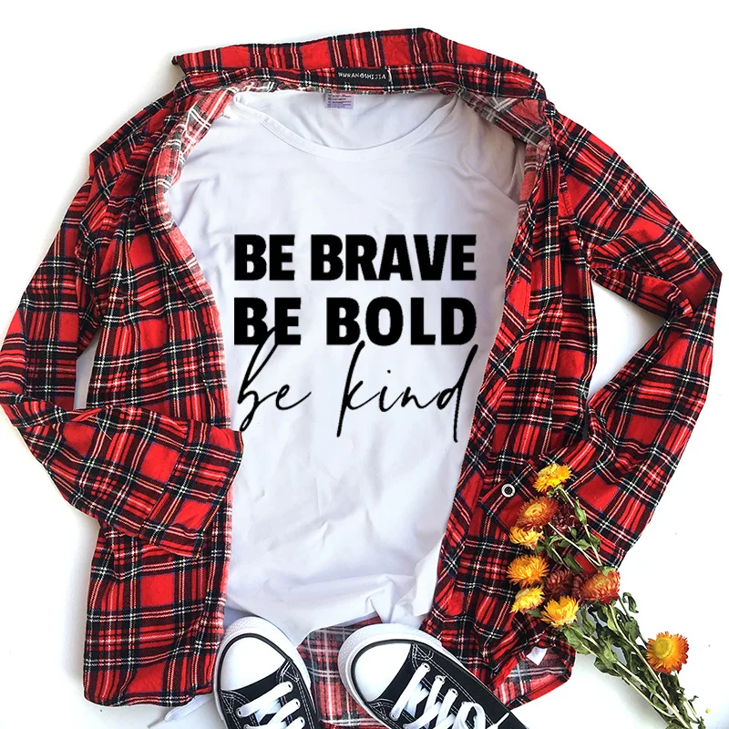 Casual Tops Tee Women's Christian Short Sleeve T Shirt Brave Bold Be Kind Print