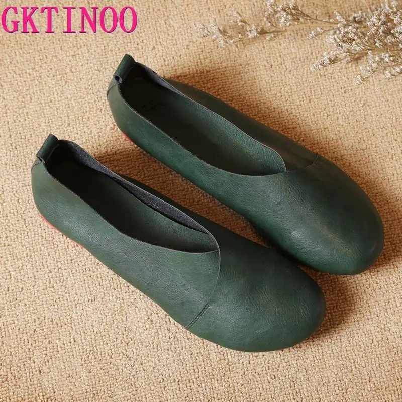 GKTINOO 2024 Vintage Handmade Shoes Leather Flats Women Shoes Shallow Mouth Casual Fashion Women Shoes Plus Size