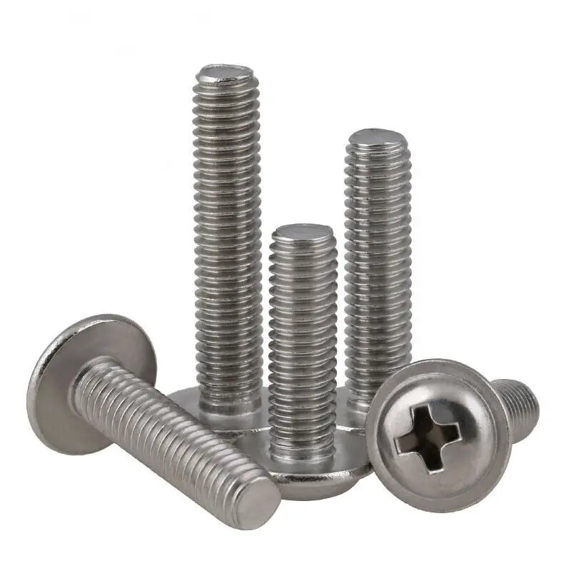 Tête cylindrique Phillips en acier inoxydable avec vis à métaux, M3 figuré, M5, 316, tête de botte ronde croisée avec collier, boulons de rondelle rembourrés