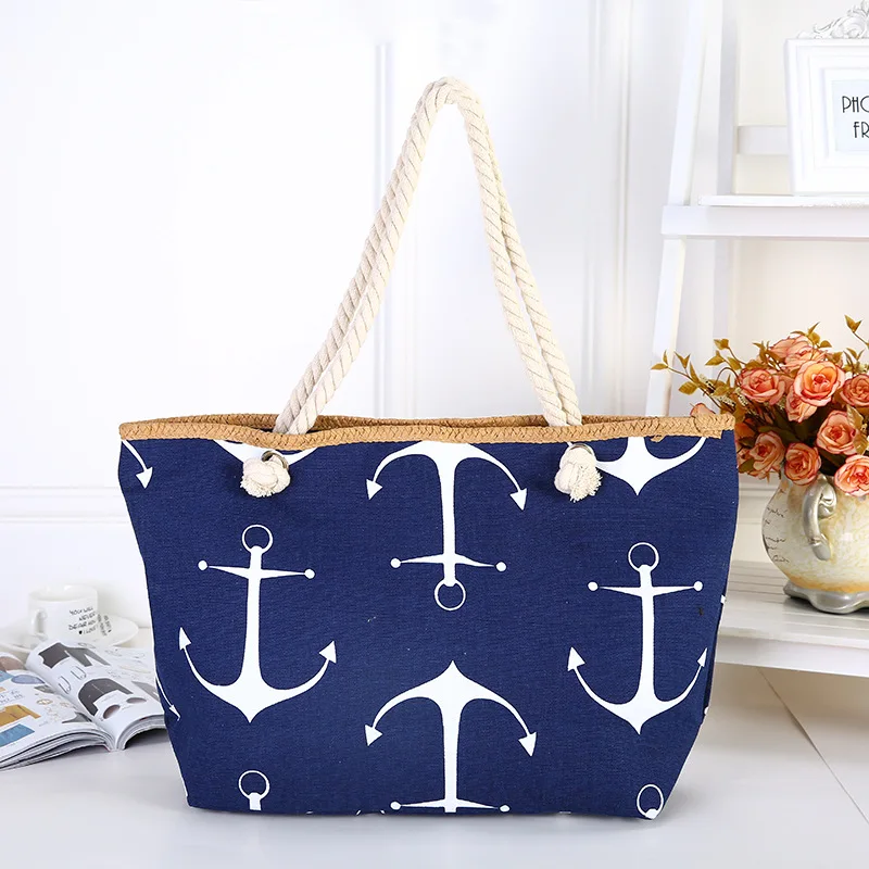 Women\'s Canvas Handbag Large Capacity Travel Shopping Anchor Print Casual Female Shoulder Beach Tote Bag Portable ECO 2021 New