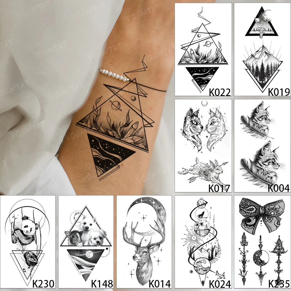 9 Stks/partij Waterdichte Tijdelijke Tattoo Sticker Kat Hond Panda Dier Veer Flash Tatoo Vrouw Konijn Pijl Body Art Nep Tatto man