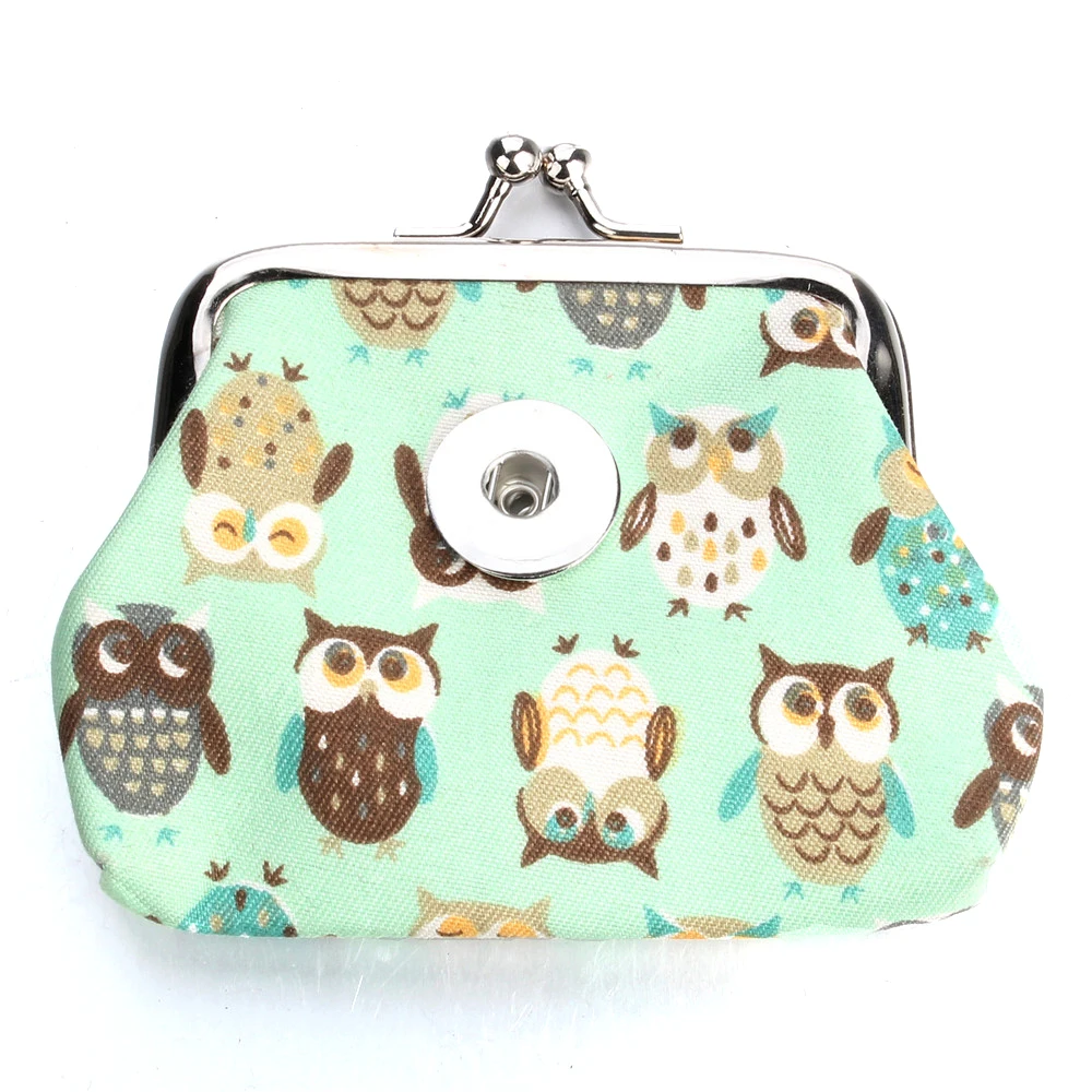 New Snap Jewelry PU Leather 18MM Snap Button Owl Coin Purses Small Wallets Pouch Kids Girl Women\'s Money Bags ZN069