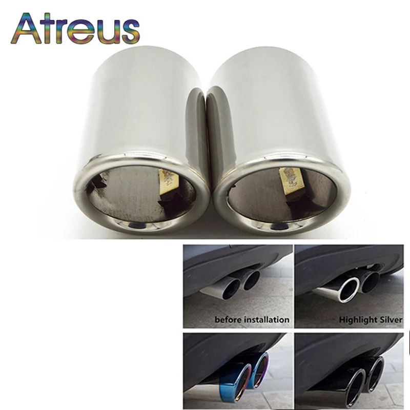 Atreus 2pcs Car Exhaust Tip Muffler Pipe Cover For Volkswagen Polo VW Golf 7 6 Mk7 Bora Jetta Mk6 Scirocco 1.4T For BMW E90 E92