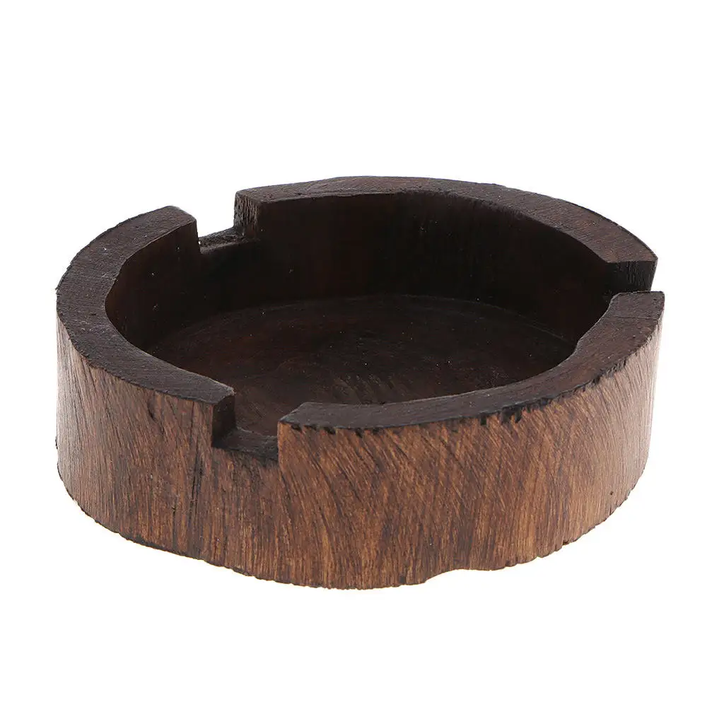 Thailand Style Ashtray Brown Round Wood Handcraft for Cigarette Men Gift Souvenir