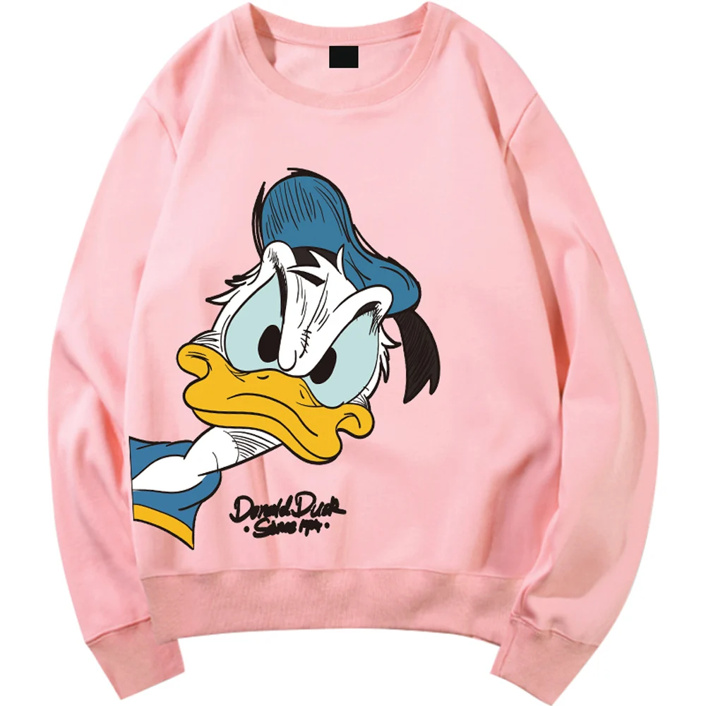 Disney Fashion Donald Duck Cartoon Letter Print O-Neck Pullover Sweatshirt Harajuku Unisex Women Long Sleeve Loose Tops 6 Colors