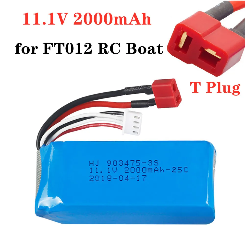 Lipo 3s Battery 11.1V 2000mAh Li-polymer Battery for FT012 Remote Control Speed Boat Spare Parts 11.1 v Boat Accessories T Plug