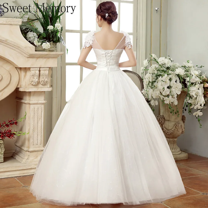 J2105 Sweet Memory Bride Robe Plus Size Wedding Dresses 2021 Floor-Length Lace Up Wedding Party Dress With Flowers For Women