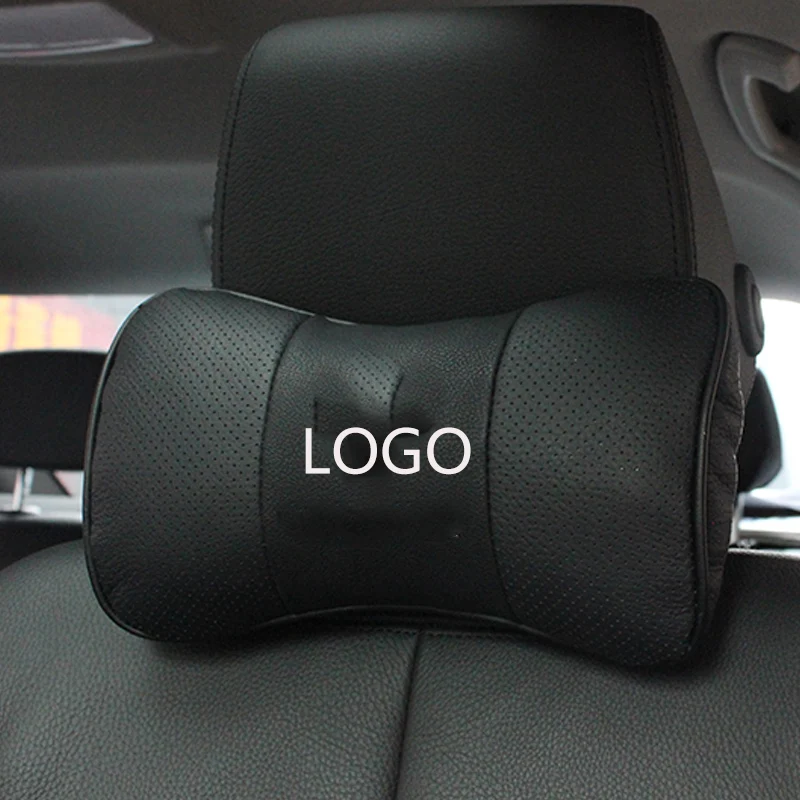 Real Cowhide 2PCS Car Styling Leather Car Neck Pillow Head Car Headrest Pillow Cushion Cover For Cooper R56 Accessories